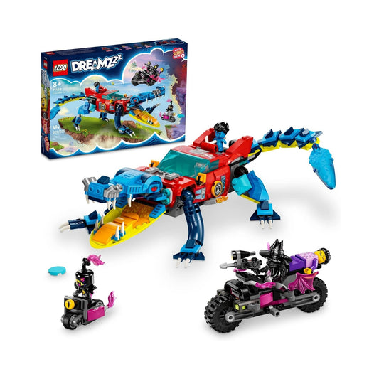 LEGO DREAMZzz Crocodile Car 71458 Building Toy Set, Rebuilds from Car to Off-Roader Truck Toy and Mini-Boat, Features Cooper, Jayden, and The Night Hunter Minifigures, Birthday Gift for 8