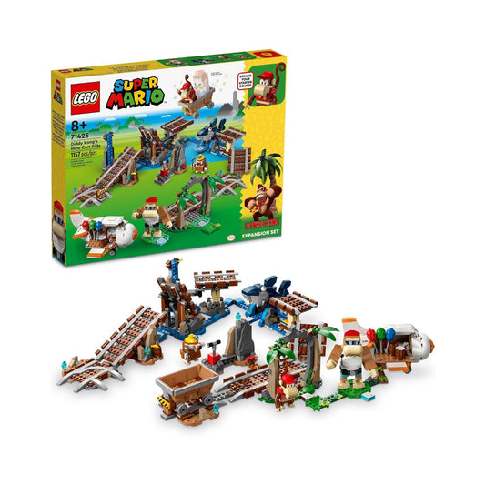 LEGO Super Mario Diddy Kong's Mine Cart Ride Expansion Set 71425, Collectible Building Toy with Brick Built Funky Kong Figure, Super Mario Gift Set for Kids Ages 8-10 to Combine with a Starter Course